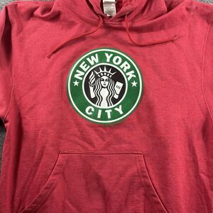 City Thredz New York City Hoodie Pullover Red Statue of Liberty Size M Starbucks